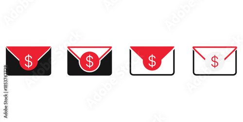 Envelope with Dollar Sign Icon Set – Finance and Payment Email Vector Graphics