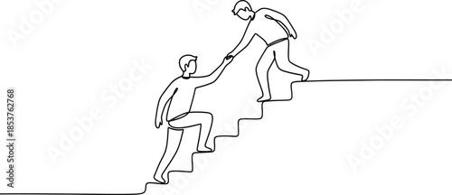 Supportive friend helping another person up the stairs