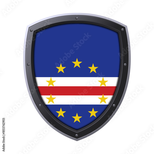 Free Download CAPE VERDE Shield Emblem, CAPE VERDE Flag Badge Icon with Metallic Protective Frame, High Quality Transparent PNG Design - GFXLoad