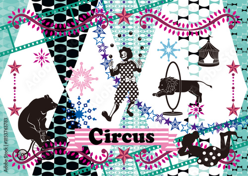 レトロなサーカスのイメージイラスト シルエット素材 パターン
