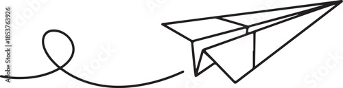 Black line of a paper airplane in flight black lines white background flying simple minimalistic
