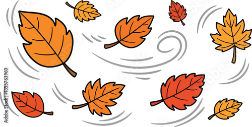 Vibrant autumn leaves swirling in the wind on a crisp day