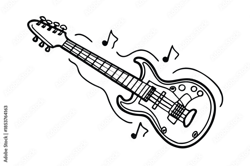 Fototapeta premium Doodle Electric Guitar with Musical Notes Illustration.