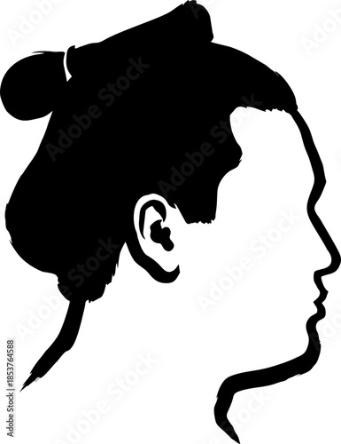 Sumo Head Topknot Silhouette. Minimalist Ink Art Vector for Asian Games 2026