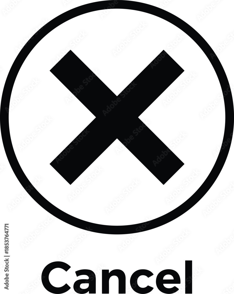 Obraz premium Minimalist Black Cancel Icon with a Cross Symbol Inside a Circle and Text for User Interface Design Elements