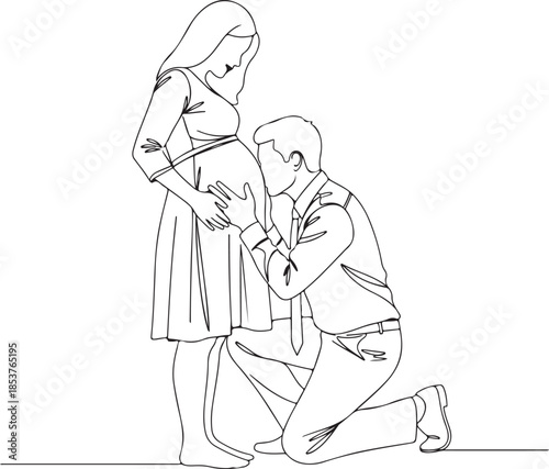 Man kneeling and kissing pregnant woman's belly couple expecting love pregnancy announcement