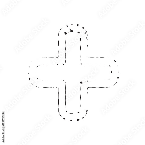 Stylized dotted medical cross icon with hollow outline for healthcare symbol.