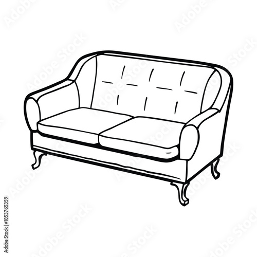 Elegant Tufted Sofa Line Art Illustration.
