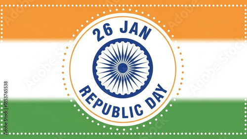 Indian Republic Day emblem with Ashoka Chakra on flag background vector illustration for national holiday celebration and patriotic design