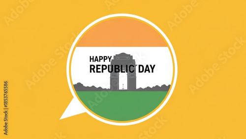 Happy Republic Day India featuring the India Gate silhouette in tricolor a conceptual graphic for national celebrations and patriotic events