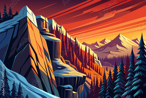 steep valley wall covered with dense forest creates a layered landscape where tall trees cling to sharp slopes and uneven ground formations