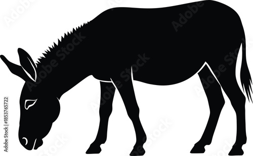 A minimalist black silhouette of a donkey standing in profile