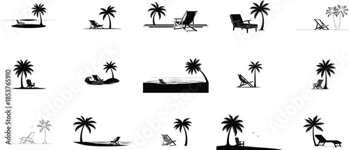 Tropical island silhouette icons