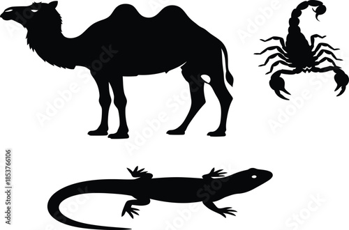 Silhouettes of desert and tropical creatures