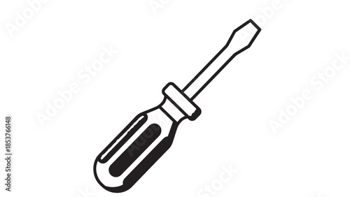 Close up illustration of a handheld screwdriver with a striped black and gray handle, ready for repair tasks.
