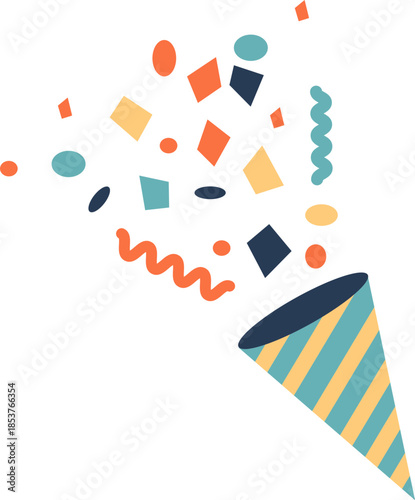 Party Popper icon. Festive collection of party popper icons with various fill patterns and exploding elements like stars, dots, and streamers. happy New Year 2026 vector icons collection.