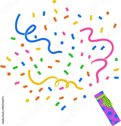 Party Popper icon. Festive collection of party popper icons with various fill patterns and exploding elements like stars, dots, and streamers. happy New Year 2026 vector icons collection.