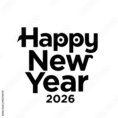 stylish black and white happy new year 2026 minimalist typographic graphic design celebrating the upcoming holiday season transition