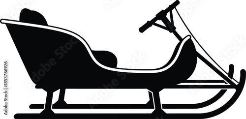 A simple black silhouette of a classic winter sleigh with steering