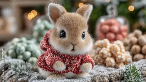 Wallpaper Mural Adorable Christmas Bunny in Sweater Brings Festive Warmth Torontodigital.ca