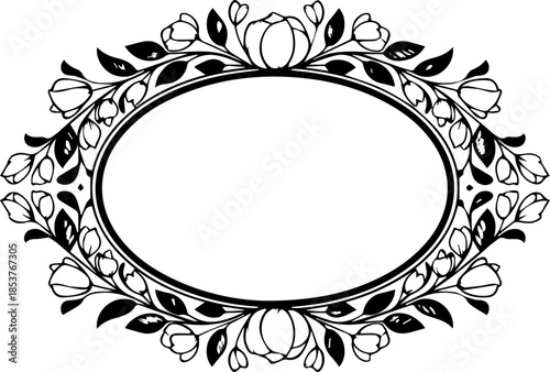 Elegant floral frame border with delicate botanical details, perfect for wedding invitations, greeting cards and sophisticated design projects, scalable vector