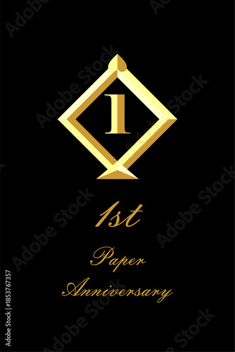Golden 1st Paper Anniversary Celebration Logo on Black Background