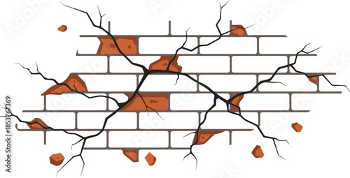 Cracked Brick Wall Illustration A Vector Graphic of Damage and Decay in Architecture