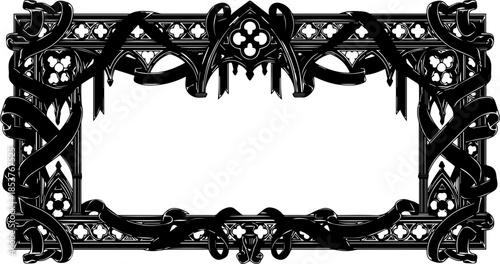 Elegant gothic frame with ribbon accents for invitations, announcements, or vintage designs, perfect for adding a touch of old-world charm and ornate detail