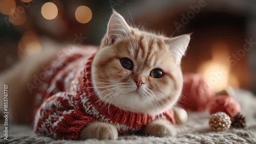 Wallpaper Mural Christmas Warm Cat Sweater Cute Pet Cozy Moment Torontodigital.ca