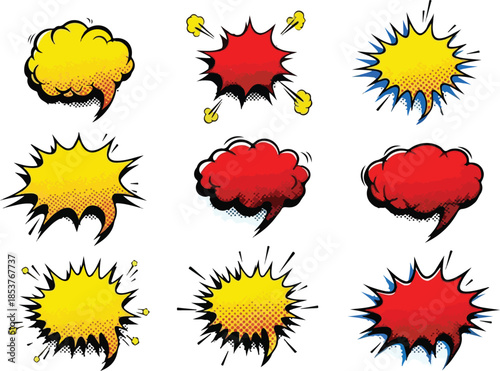 Comic Book Speech Bubbles Vector Illustration of Bursting Thoughts and Exclamations