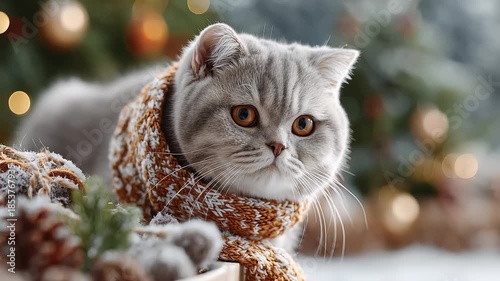 Wallpaper Mural Christmas Winter Warmth with a Scarf-Wearing Cat Torontodigital.ca