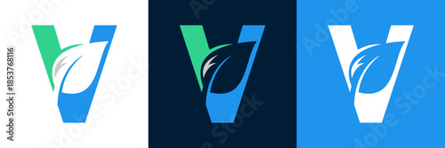 Letter V eco green Logo with leaves. ,symbol,alphabet,botany,natural