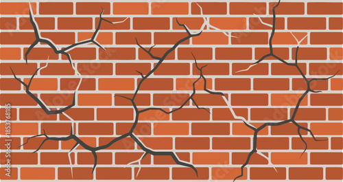 Detailed illustration of a cracked brick wall, showcasing texture and damage against a neutral background