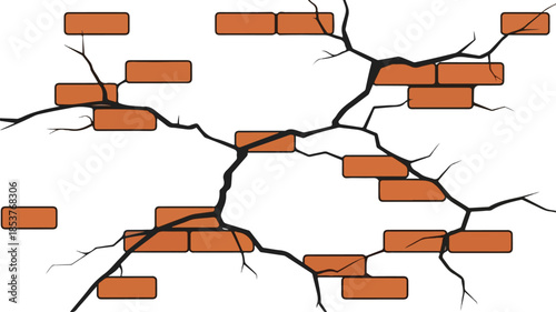 Cracked Brick Wall Texture Vector Illustration of Damage and Decay for Backgrounds and Designs
