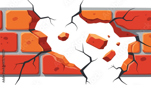 Brick Wall with a Hole and Cracks - A Symbol of Destruction and Damage