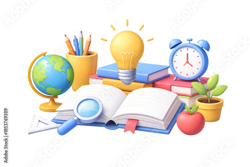 Cartoon 3d render of cyber security icons including padlock shield magnifying glass and key isolated on transparent background.