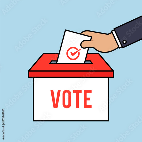 Cartoon Voting Ballot Box and Hand Illustration