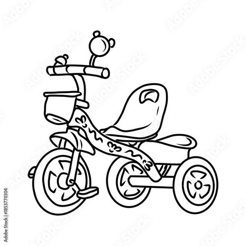Kids bicycle, hand drawn line art. Simple vector illustration of childhood toy and outdoor activity