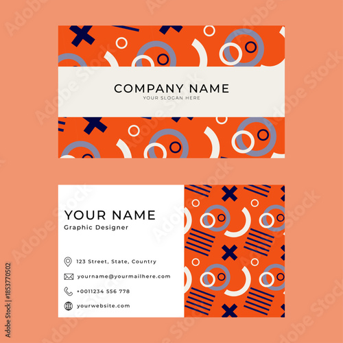 Set of bussines card in memphis style geometric pattern, line and geometric figures. Design backgrounds for invitation, brochure, cover, website banner, bussines card and social media.