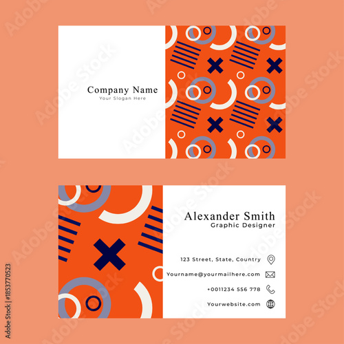 Set of bussines card in memphis style geometric pattern, line and geometric figures. Design backgrounds for invitation, brochure, cover, website banner, bussines card and social media.