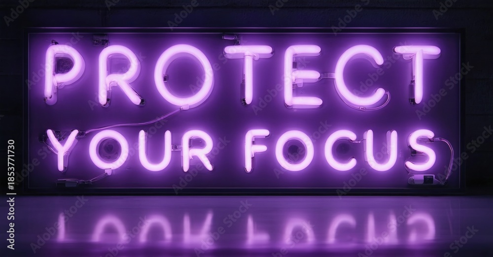Fototapeta premium Bright purple neon sign displays motivational text. Dark background emphasizes glowing message, creating dramatic visual impact.
