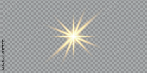 Golden light effect star lens flare png isolated on transparent background