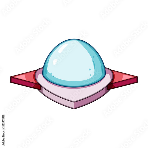 Alien spaceship showing a flying saucer design with a prominent blue dome, representing extraterrestrial technology and futuristic transport for space exploration