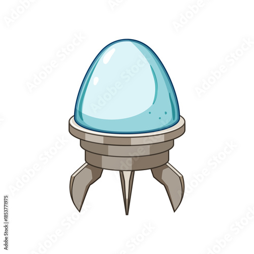 Futuristic alien spaceship module with transparent dome and sturdy landing gear, designed for interstellar exploration, research missions and sci fi themed game or illustration assets