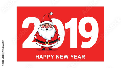 Happy New Year 2019 Santa Claus Greeting Card Illustration Featuring Christmas Celebration