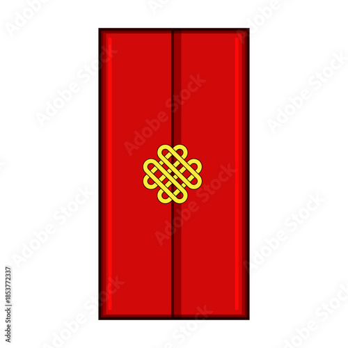 Angpao red money envelope with golden endless knot symbol, representing longevity, good luck and prosperity for lunar new year celebrations, gifts, and festive occasions