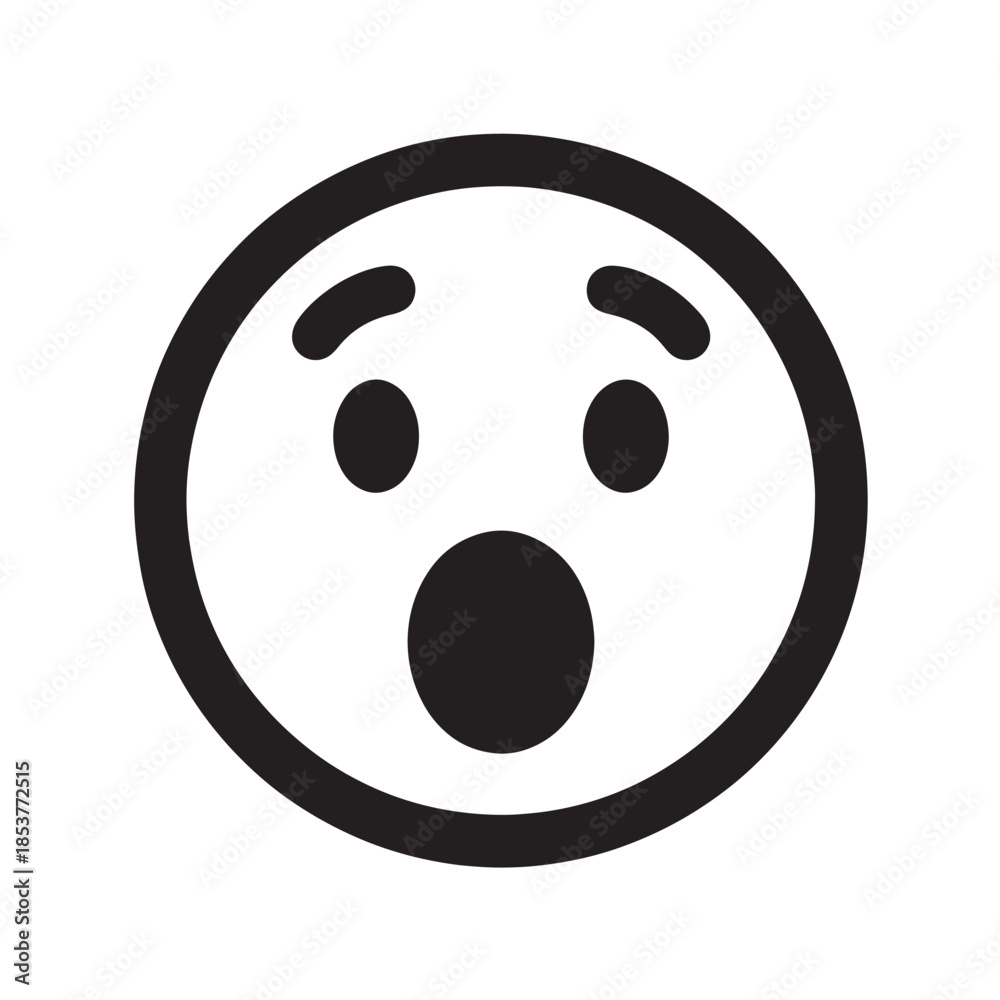 Fototapeta premium Surprised face icon in simple flat design with bold black lines on white background for emoticon