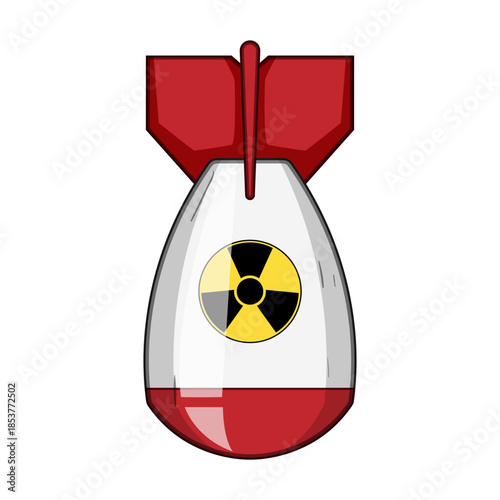Atomic bomb depicting a clear radiation symbol, representing concepts of danger, destruction, and global nuclear threat against a clean white background