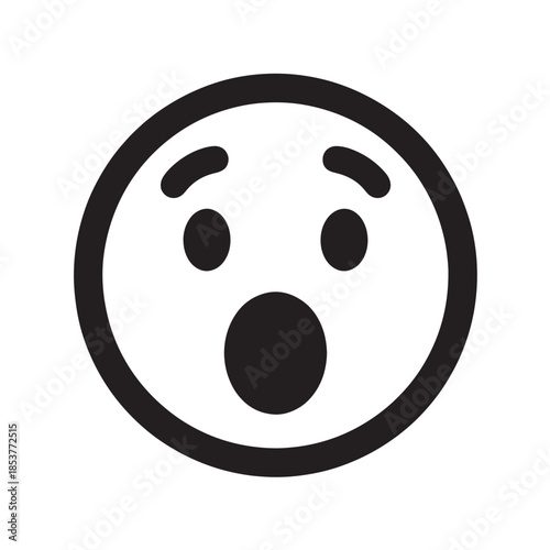 Surprised face icon in simple flat design with bold black lines on white background for emoticon