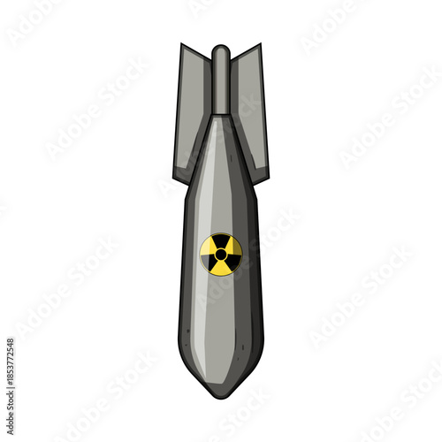 Atomic bomb featuring a prominent radiation symbol, representing concepts of nuclear warfare, global conflict, danger, and the destructive power of modern weaponry